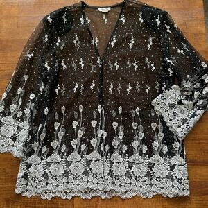 Maxima USA Sheer Floral Embroidered Evening Top, Glamorous 3X.”